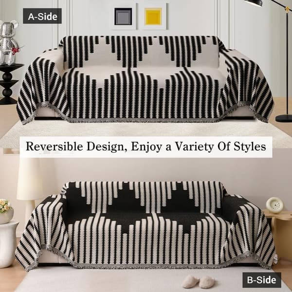 Sofabetræk, blødt, slidstærkt, vendbart chenille-sofabetræk, sofabetræk, ternet møbelbeskytter til 3-personers sofa (180*340cm)