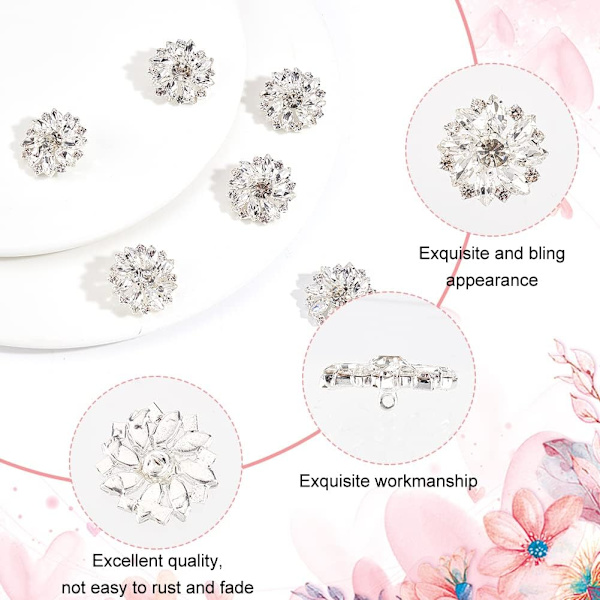 10 stk. 28MM Blomst Rhinestone Shank Knapper Krystal Sy På Knapper med 1 Hul og Flad Bagside, Rhinestone Snefnug Metal Knapper C