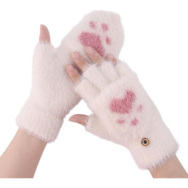 Vinterhandskar för kvinnor, Vinter Fingerlösa Handskar, Omvandlingsbara Vantar, Vinterhandskar, Termiska Handskar, Damknutna Handskar Julgåvor