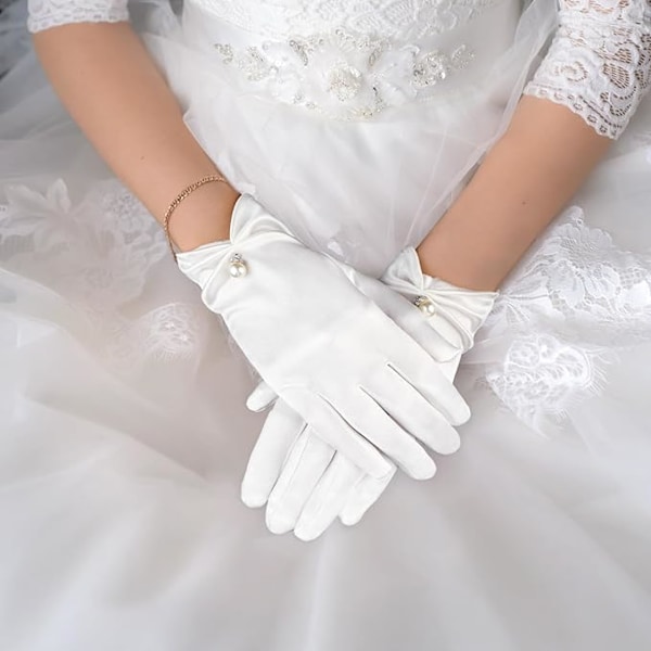 Korta handskar, Satänghandskar, Vita Bröllopshandskar Eleganta Dam Bröllopshandskar Blommig Spets Handledshandskar Sommarbröllop Opera Middagshandskar