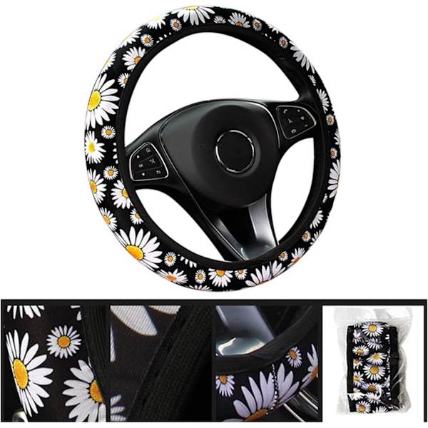 Söt bilrattsskydd med präglad blomma, bilinredning, stickat rattöverdrag, universellt biltillbehör