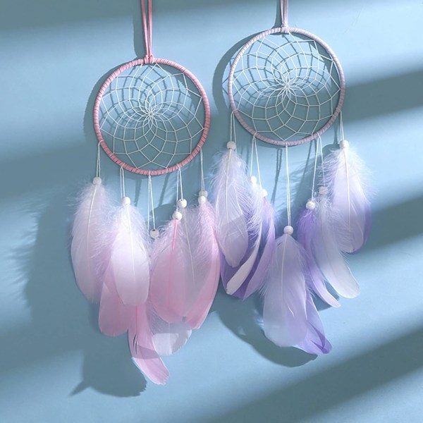 Håndlavet drømmefanger med fjer, Boho drømmefanger ornament til soveværelse, hjem, vægdekoration, mobil dekoration, børneværelsesdekoration, gave (Mauve)