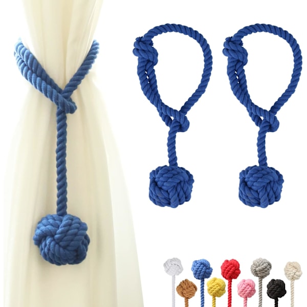 Paketti verhoklipsuja, joissa on suuri kudottu pallo ulkokäyttöön, käsin kudotut puuvillaverhoklipsut, koristeelliset verhoklipsut Royal blue