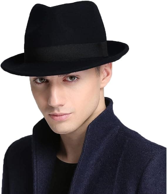 Hat, Panama Hat, Elegant Vinter Bowler Hat, Gentleman Jazz Hat, Varm Efterår Vinter Hat, til Rejsefest Udendørs, (Sort)