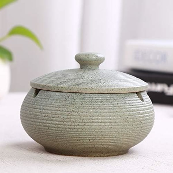 Ashtray With Cover Windproof Ceramic Stand For Home Office Decoration Anti-Slip Ceramic Taichi Black