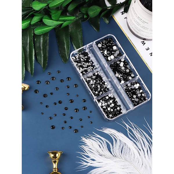 6-osainen kynsien koristeluun tarkoitettu timantti- ja glitter-koristepaketti, 3D-kärjet, DIY-koristelu, Jet Black -kynsitimantteja, kynsikoristeita