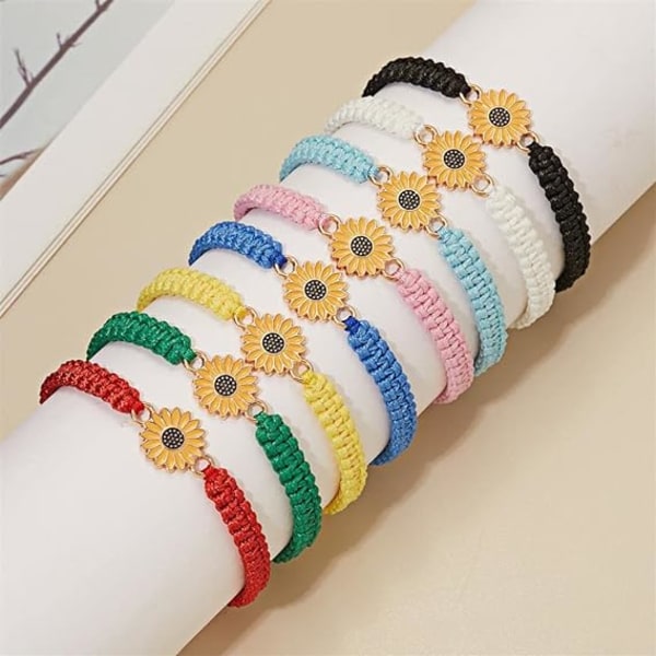 Solrosarmband Justerbara Boho Sunflower Daisy Charm Armband Handgjorda flätat rep Vänskap Matchande armband Vänner Sommarsmycken