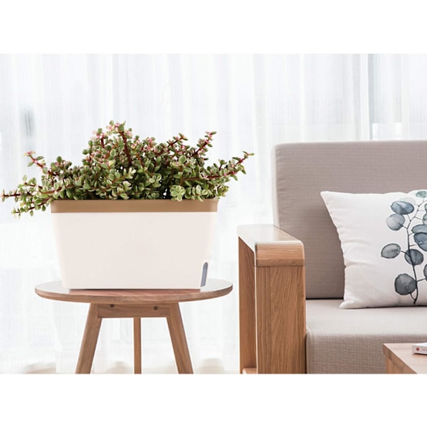 1 st självvattnande planteringskruka rektangel 27CM, Plastblomkruka med visuell vattennivåfönster Dekorativ trädgård Bonsai Kruka för inomhusväxter Brown