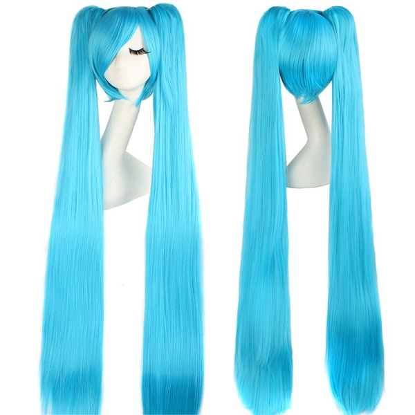 47 Tommer/120cm 2 Hestehaler Lang Lige Cosplay Kostume Party Paryk (Cyan Blå)