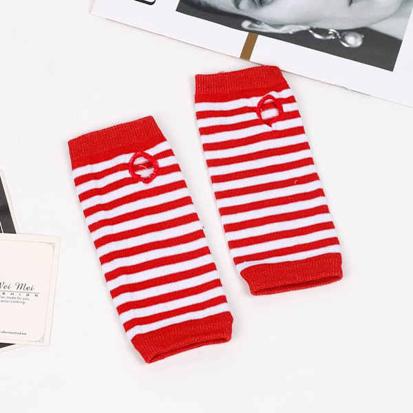 Par Stripestrumpiga Handskar till Handleden Jul HandledsVärmare Vinter Fingerlösa Handskar Varma Ärmar Tumhål Handskar Tunna Stripes
