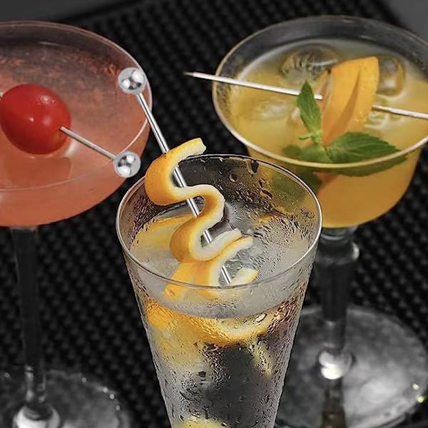 25 stk. Cocktailpinner i rustfritt stål, Martini-spyd, gjenbrukbare metalldrikkespyd, Cocktailpinner, Oliven-drikkepinner, sett for fester og arrangementer