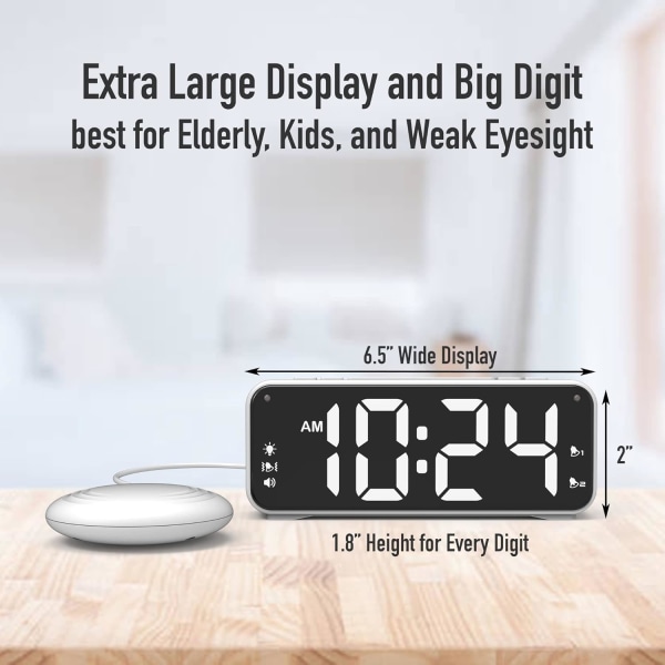A5 super vibrerende vækkeur + super høj alarm, velegnet til tunge sovende/døvstumme/hørehæmmede, super stort display black