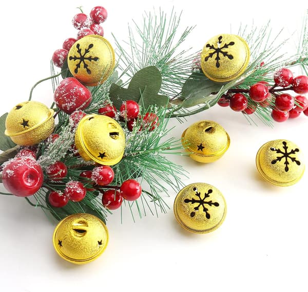 24 stk gull Jingle Bells til håndverk 4 cm metall juleklokker
