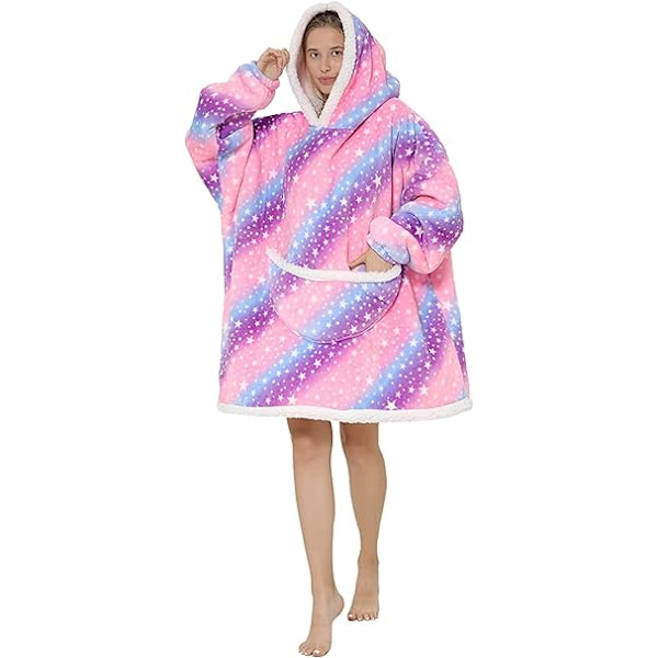 Oversized hættetrøje-sweatshirt-tæppe, super blødt varmt behageligt tæppe-hættetrøje, til voksne, kvinder og piger Purple Starry Sky
