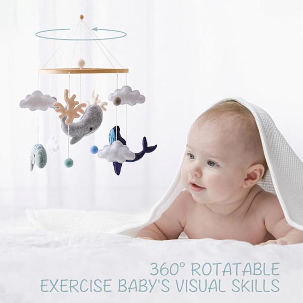 2 STK Træ Babyuro Vindklokker Filtkugler Træ Stjerne Måne Baby Dreng Pige Uro Puslebord Træ Hæklet Filt Skyer Uro Seng Hængende Seng Klokke color 3