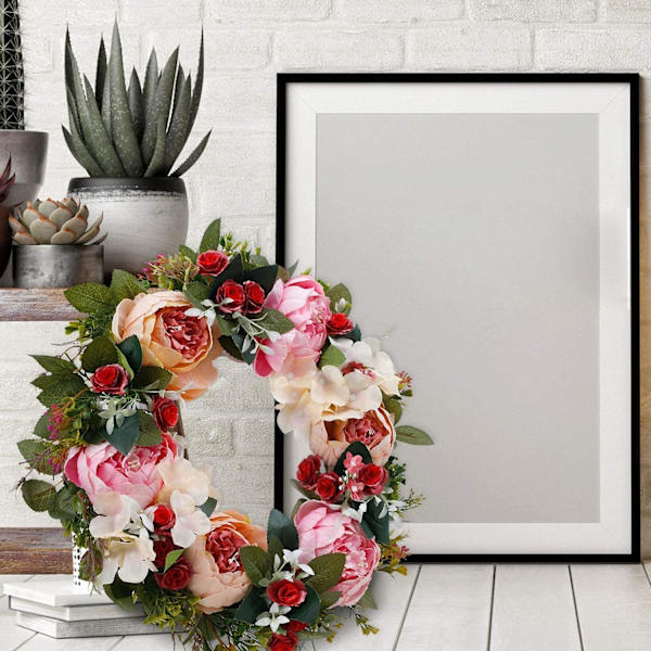 Dörrkrans Peony Girlang Utomhus 38-40cm Rosa Sommar Blomkrans för Alla Säsonger Gårdshus Vägghängande Välkomstdekor