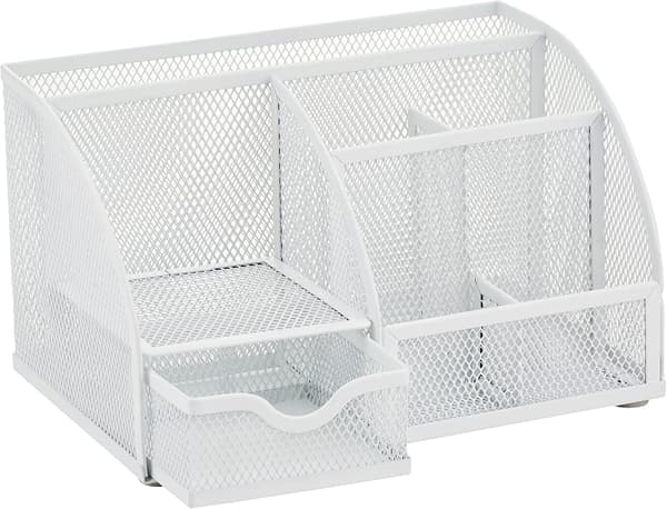 Bordorganisator/nettbord Caddy/blyantholder multifunksjonell med 7 rom – hvit