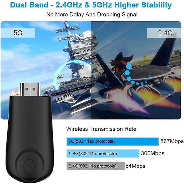 Kompatibel, Trådløs HDTV Display Adapter, Sender og Modtager, 1080P Spejlingsadapter til iPhone, iPad, Android, iOS, Windows, PC til HDTV
