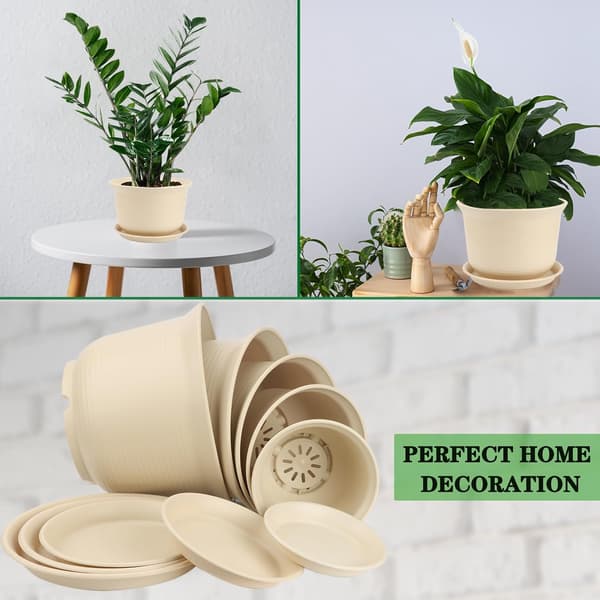 Blomkrukor med Dräneringshål och Brickor Plastblomkrukor Perfekt för Inomhus- och Utomhusplantering (Vit)