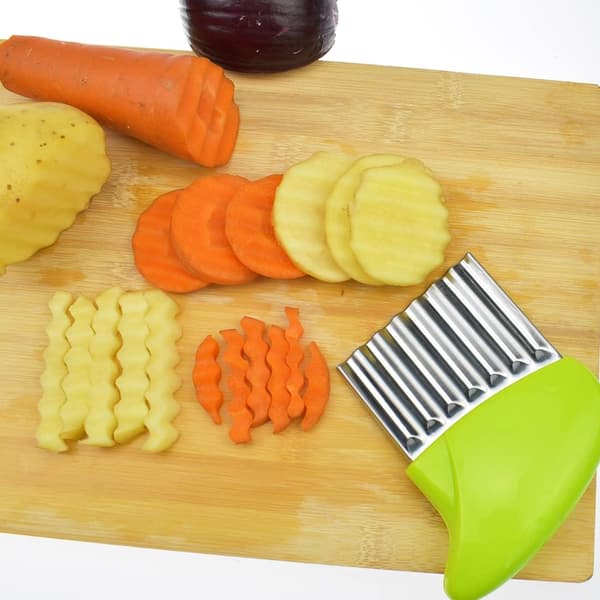 Potetchips-kutter i rustfritt stål med bølgeblad, chipskutter, krinkelslicer, grønnsakshakker, grønn