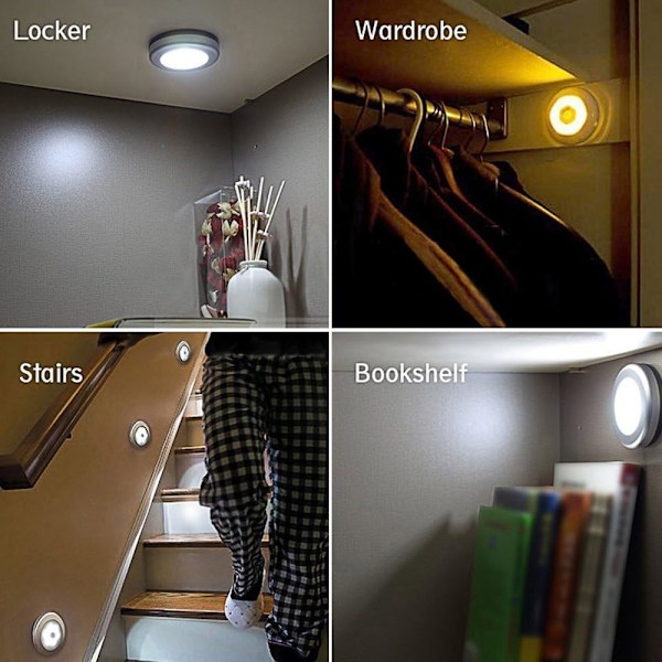Nattlampa med rörelsesensor inomhus, LED-rörelsesensor batteridriven lampa för trappor, LED-belysning automatisk PÅ/AV 3M-tejp White light 3pc