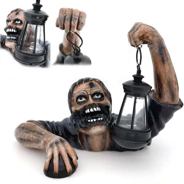 6inches Halloween Decoration Zombie Lanterns Resin Statue, Crawling Zombie with Lantern