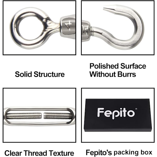 Stykker Spannskrue Wire Strammer M4 Rustfritt Stål Spannskrue Strammer Justerbar Spannskruekrok