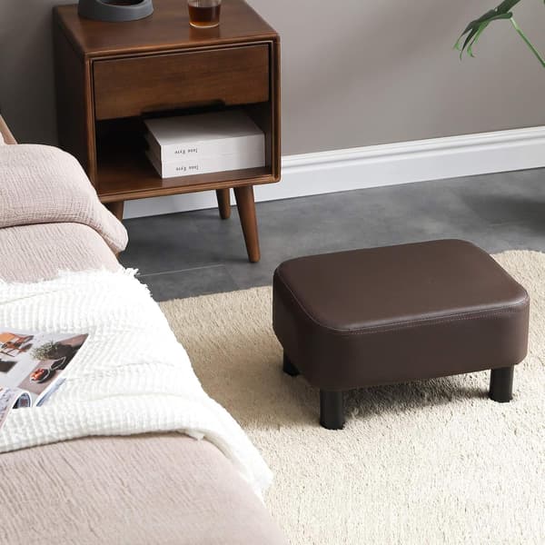 42 cm Fotpall, Rektangulär Ottoman med Stabila Träben, Modern PU-läder Fotstöd, för Sovrum, Brun