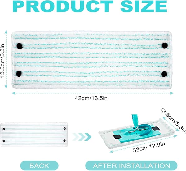 Udskiftningshoveder til mikrofibermoppe, 4 stk. til Leifheit System Moppe Fladt Udskiftningshoved, 42 CM, Genanvendelige Moppepuder