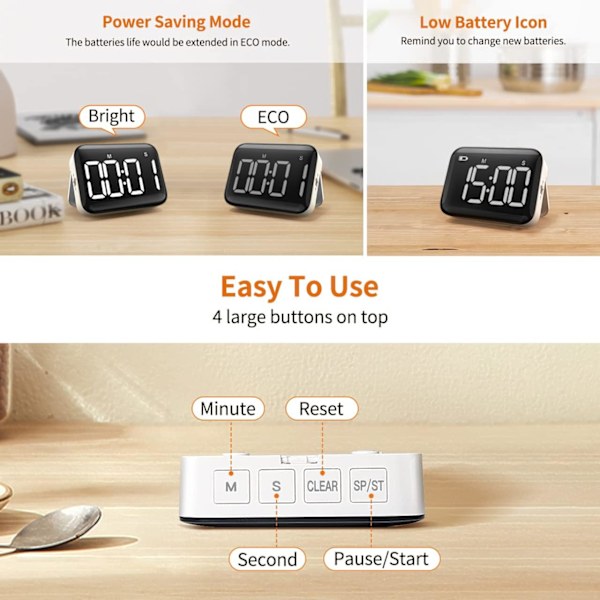 Køkken Timer til madlavning med optælling Nedtælling, Digital Timer Batteridrevet