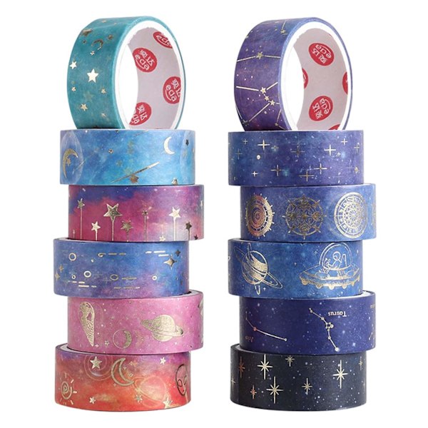 12 Rullar Stjärnhimmel-Serie Strykbara Washi-Tejp, Hantverk, DIY Dekoration, Skrapbok, Hantverk, Presentpapper, Skrapbok, Fest, Jul Dekorativ Tejp