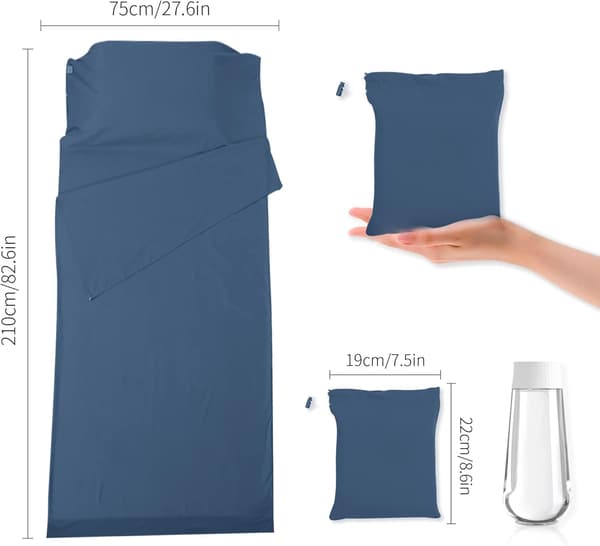 Reise soveposeforing, lett reiselaken camping sovepose for camping og fotturer, blå, 75x210cm