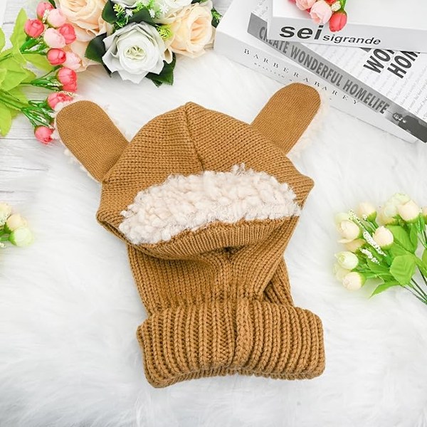 Baby Vintermössa Vintermössa Halsduk för Barn Vinter Stickad Mössa Söt Varm Halsduk Stickad Beanie Mössor med Pompom för 1-4 År Gamla Baby Flickor Pojkar