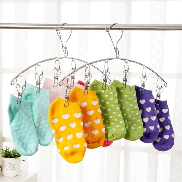 2 st Socktorkare Vikbar Rostfritt Stål Tvätt Torkställ Sock Hängare Underkläder Vindtät Peg Lufttorkare Peg Hängare Platsbesparande Dropp Hängare för Sockor