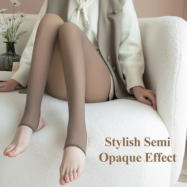 Kvinners fleecefôrede tights falske gjennomskinnelige strømpebukser damer høyt liv vinter varme tights semi opake leggings Coffee Half Foot