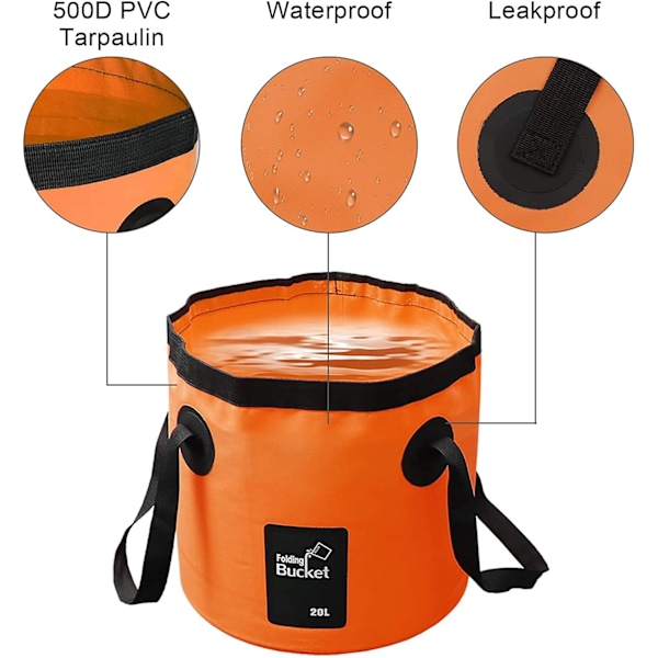 20L Bärbar Hopfällbar Hink Camping Förvaringsbehållare Tvättfat för Resor, Vandring, Fiske, Båtliv, Trädgårdsarbete (30 x 26cm)