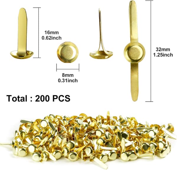 200 stk. splittbinders, 8 mm x 16 mm runde scrapbooking-binders for papirhåndverk DIY stempling scrapbooking (gull)