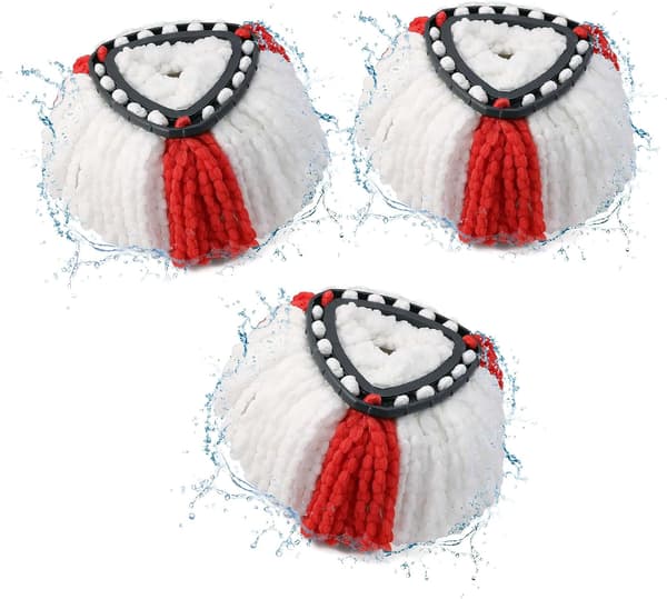 3-pakning moppehoder, kompatible med Vileda, 2-i-1 Turbo moppehode-erstatning, mikrofiber spinmopp-påfyll (rød)
