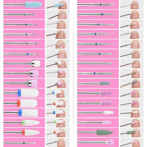 30-delad nagelborrset med låda, 3/32'' keramiska nagelborr för nagelband, diamantkarbid nagelborr för akrylgelnaglar