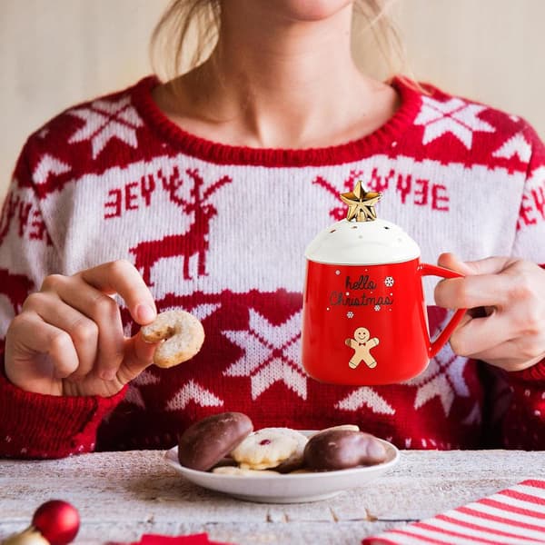Julekopp i keramikk med lokk, julekopp i keramikk, julepynt til barn, tenåringer, kvinner og menn (A)
