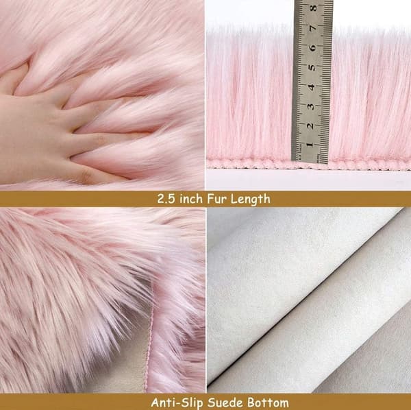 Firkantede fuskepels fleece fluffy tepper, vaskbart yogateppe, soveromstepper, kamel - 2'x 3', rosa