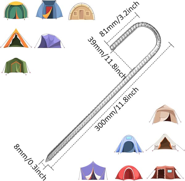 10 stk. 30 cm Kraftige Galvaniserte Teltplugger i Stål, J-Kroker Ankre Teltplugger for Camping Trampoliner Baldakiner Lekeapparater Boder