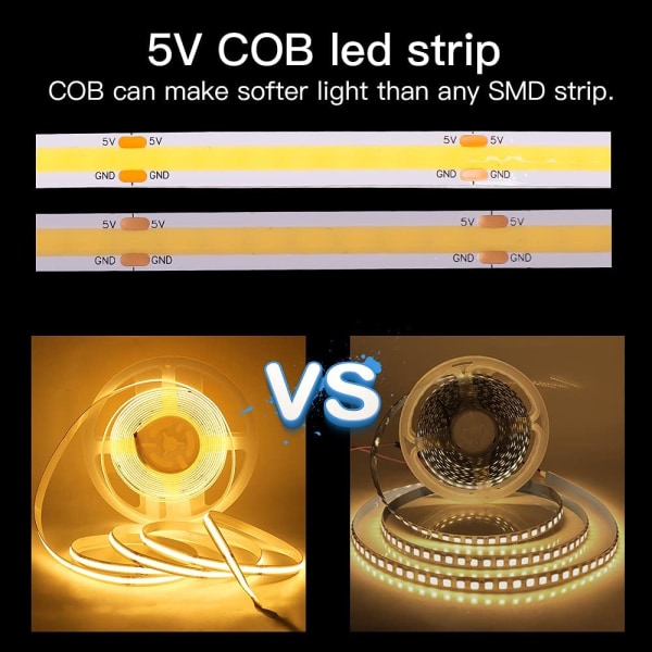 Dimbar COB LED-ljuslist med vit dimmerbrytare, 5V USB flexibel ljuslist, självhäftande tejp (kallvitt) 1 meter