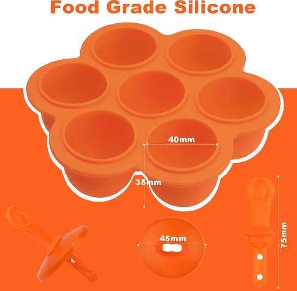 Ispinneformer for barn, ispinneformer i silikon, 7 hulrom popsicle-form med plastpinner, matfrysebrett