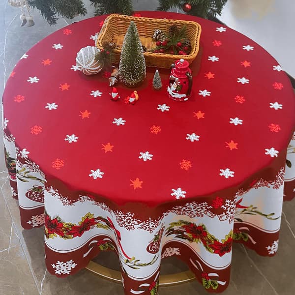 Julebord Rundt Dug Rød Polyester Dug, Cirkelformet Borddæk, til Juleferiemiddag 60in (Rød 2)