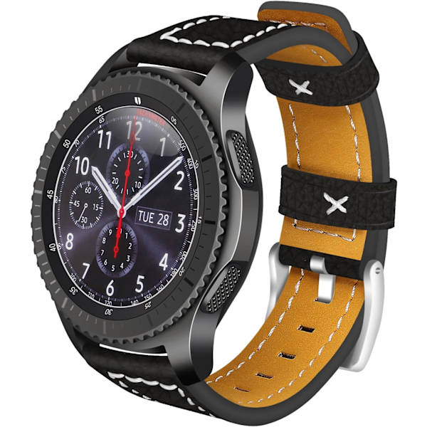 Kompatibel med Huawei Watch GT3/GT3 Pro 46mm Rem, 22mm Snabbkoppling Rem i Läder, Mjuk Sport Rem för Utbyte, Svart