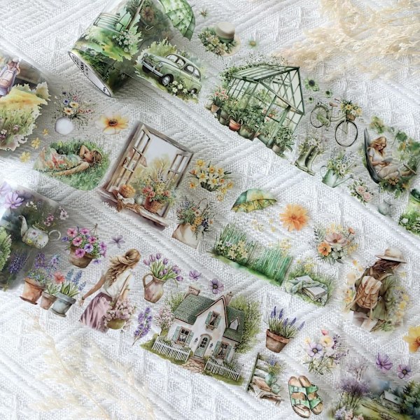 PET-tarrat 3 rullaa, kevät ja kukat, scrapbooking-tarvikkeet, läpinäkyvät tarrat lehtiöihin, päiväkirjoihin, scrapbooking-tarvikkeet, päiväkirjat color 1