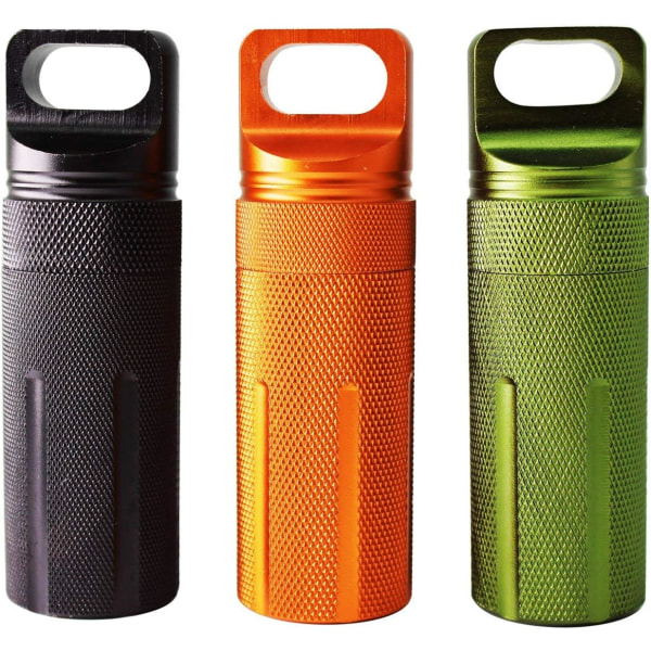 PPFISH Militärklassad lufttät EDC-tillbehörsväska, pillerfobkapselnyckelring, utomhusöverlevnadsförvaringsmetallbehållare torr låda (3-pack)