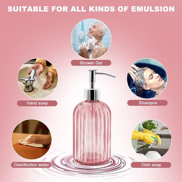 2-pack Glas Tvålpumpflaska med Pump, 414 ml Påfyllningsbar Flytande Handtvålbehållare (rosa)