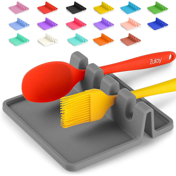Silikonespatelholder med drypbakke til flere redskaber, varmebestandig, BPA-fri skeholder og skeholder